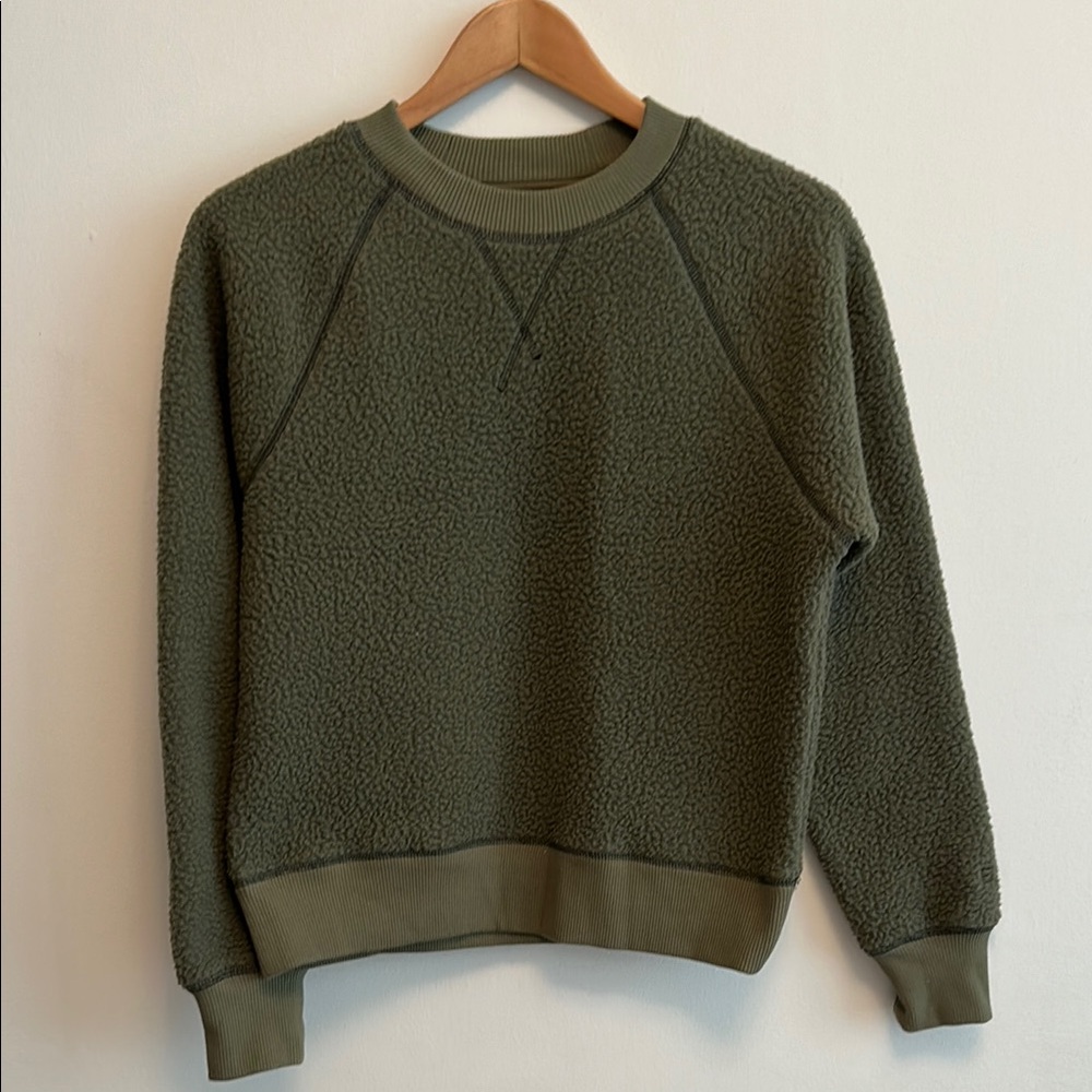Everlane Olive Green ReNew fleece pullover